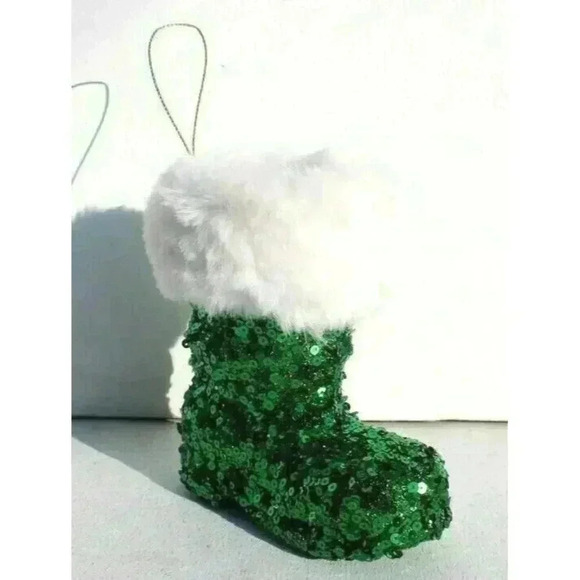 Other - Sparkling / Furry Santa Claus Green Boot Hanging Christmas Tree Ornament
